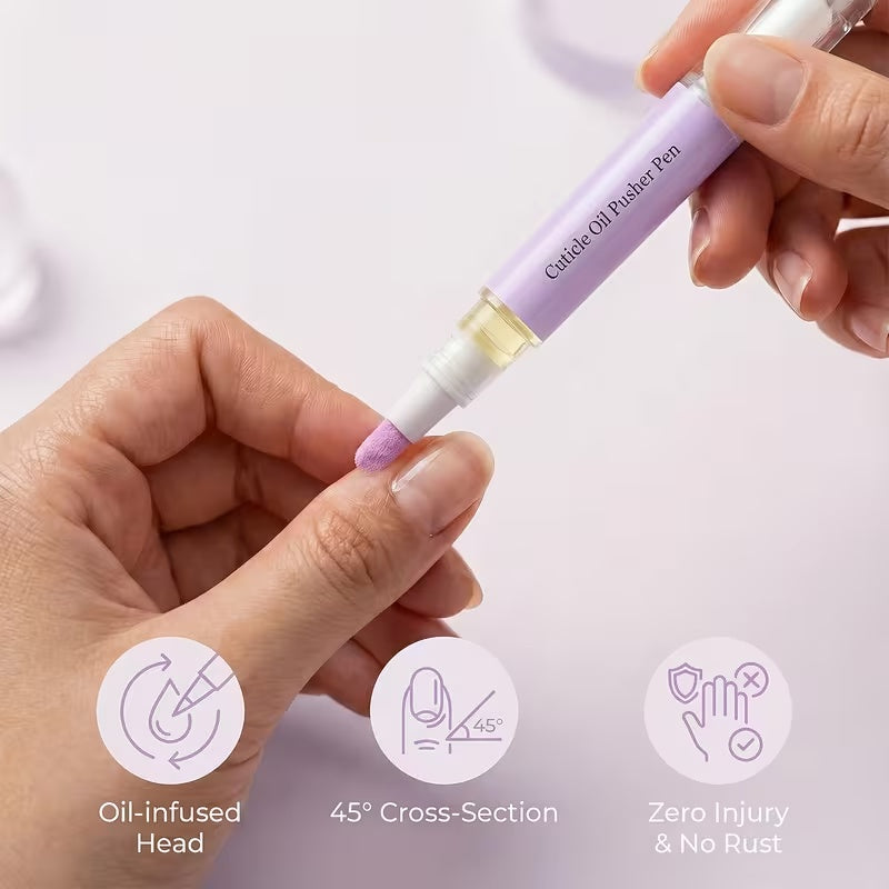 Cuticle oil pusher pen and nail care application